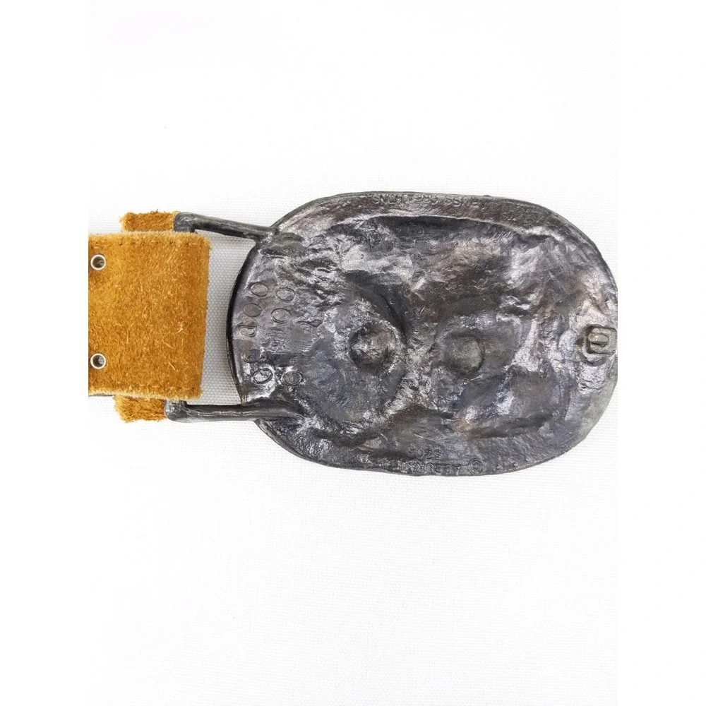 vtg Pewter Face Buckle‎ Russ w/Suede Belt Owl Creature Mask Creations